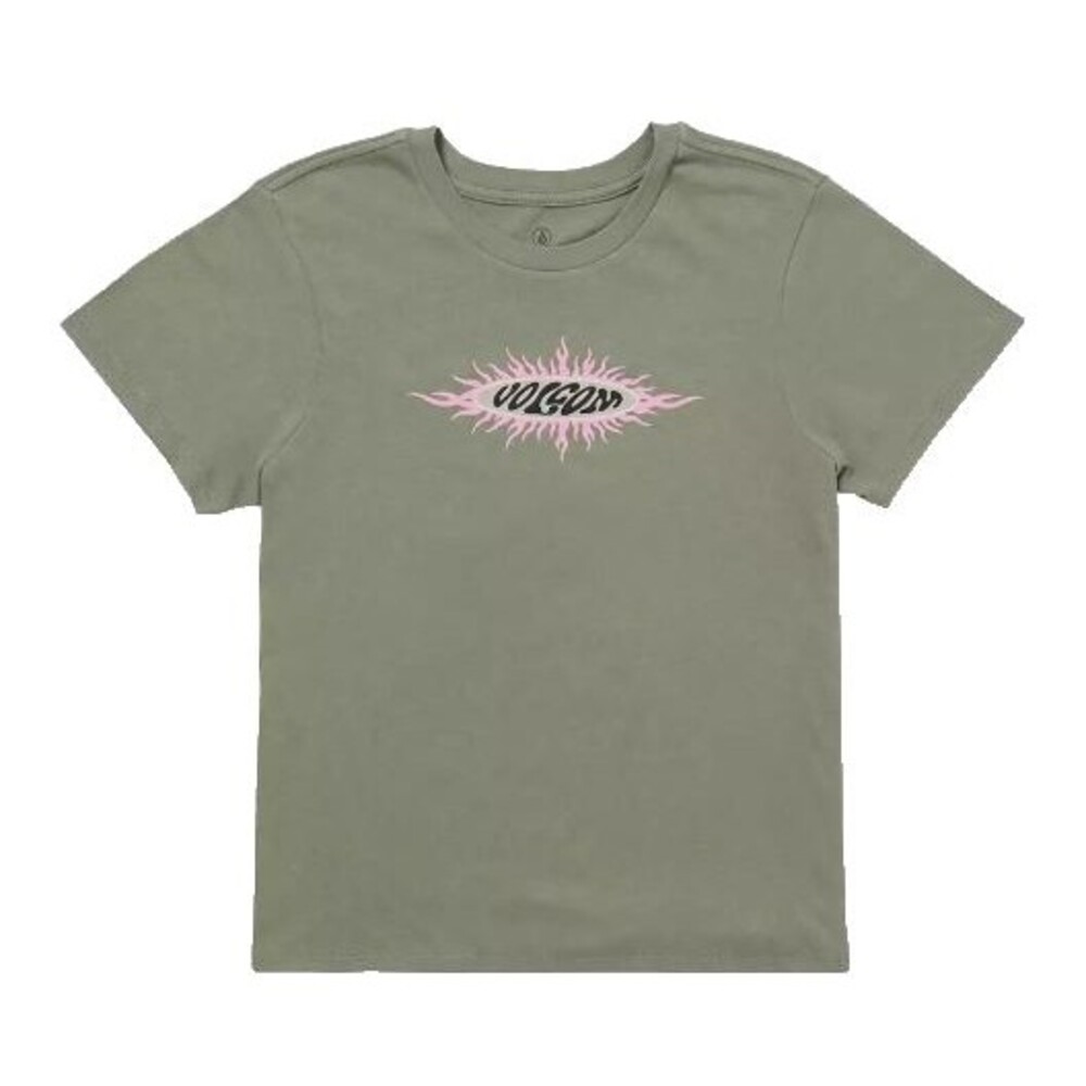 Volcom Juniors’ Sunburst Crewneck Cotton Short‑Sleeve Baby T‑Shirt Dusty Green S